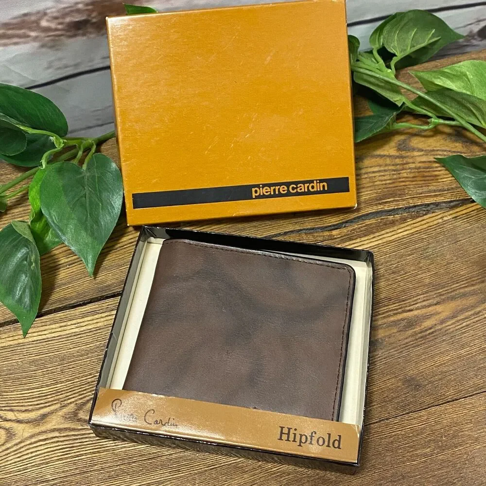 VTG Pierre Cardin Boutique Men Leather Hipfold Wallet Deadstock Gift Box NEW